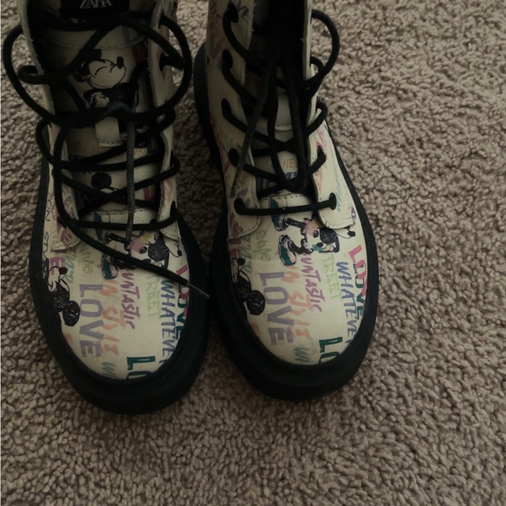 Zara Kids Boots with Mickey Mouse Print - Black and Cream.